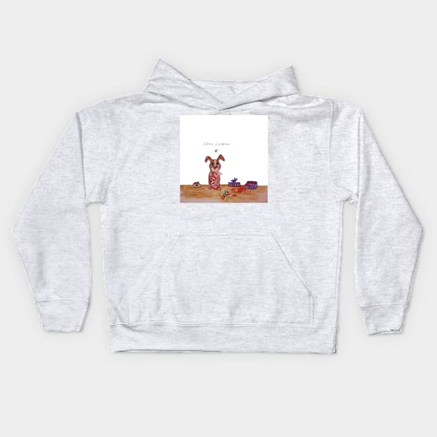 Merry Woofmas Illustration Kids Hoodie by Le petit fennec